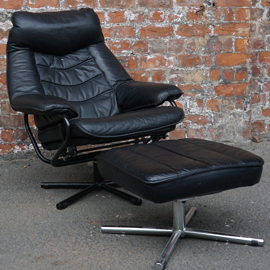 Midcentury Skoghaug Industries leather recliner and footstool