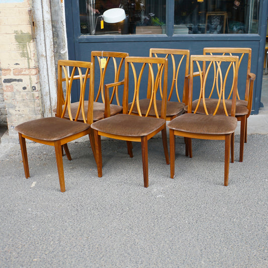 Midcentury G Plan Fresco X Back Dining Chairs x6 (2 Carver Chairs)