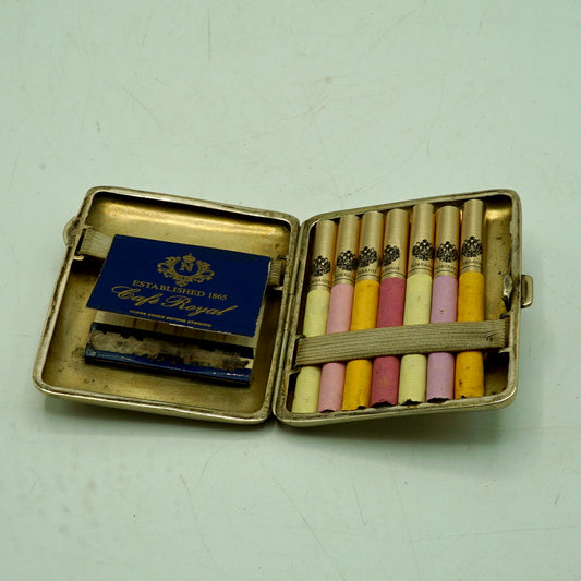 Vintage Cigarette Case with Sobranie Cigarettes and Cafe Royal Matches