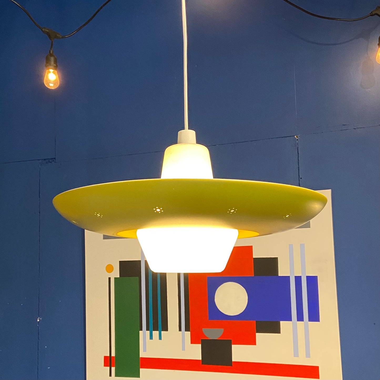 1960s Opaline Glass and Aluminium Light Shade