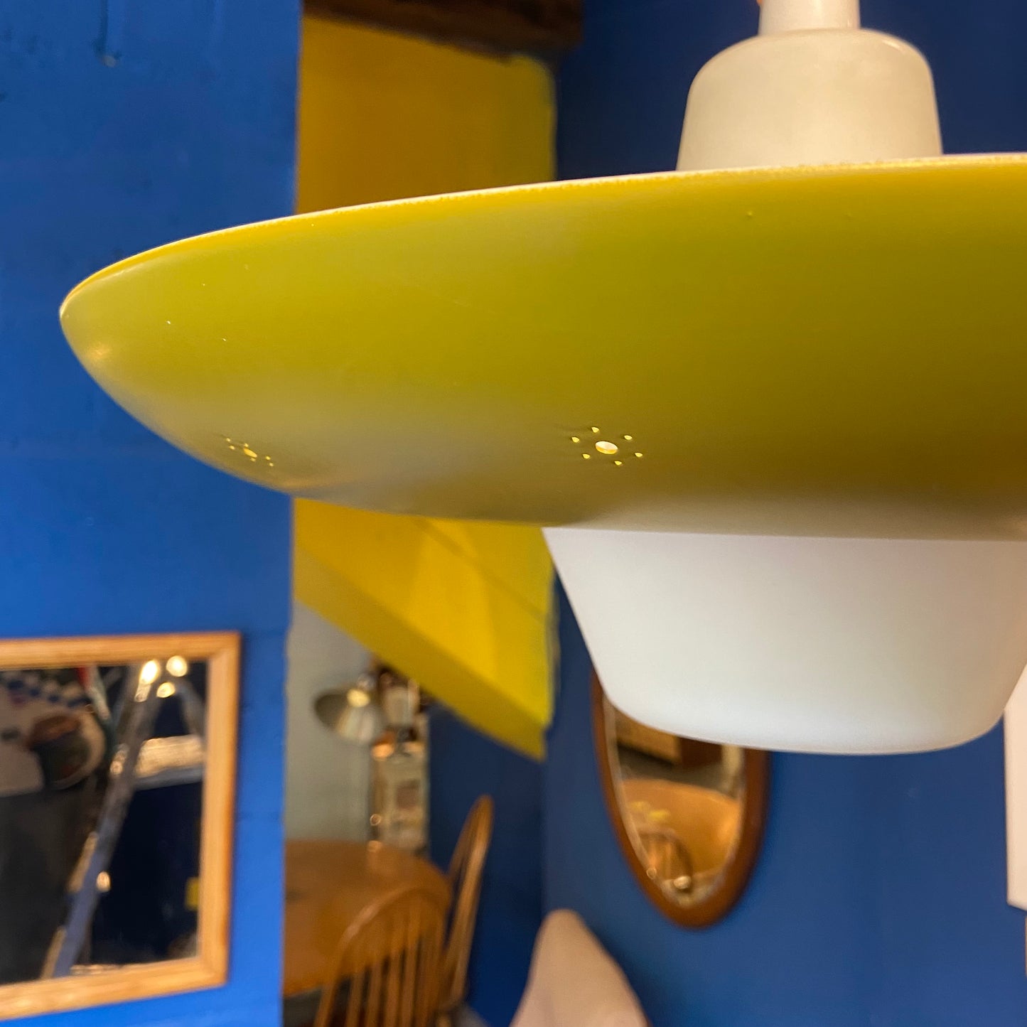 1960s Opaline Glass and Aluminium Light Shade