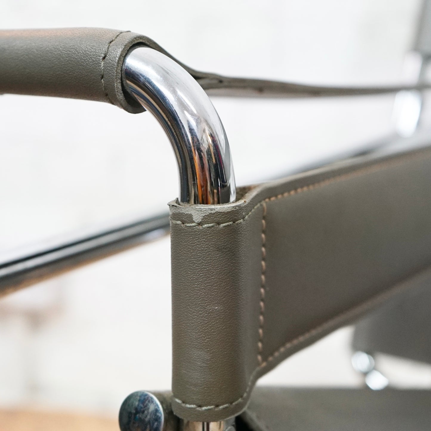 1980 Wassily B3 Grey Leather and Chrome Chair designed by Marcel Breuer