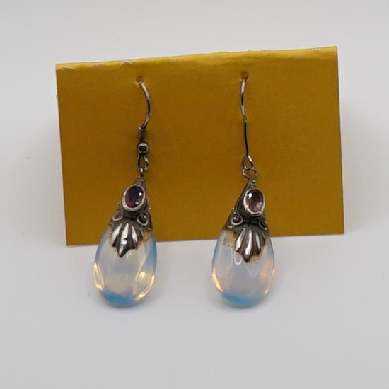Sterling Silver Opalite and Garnet Earrings