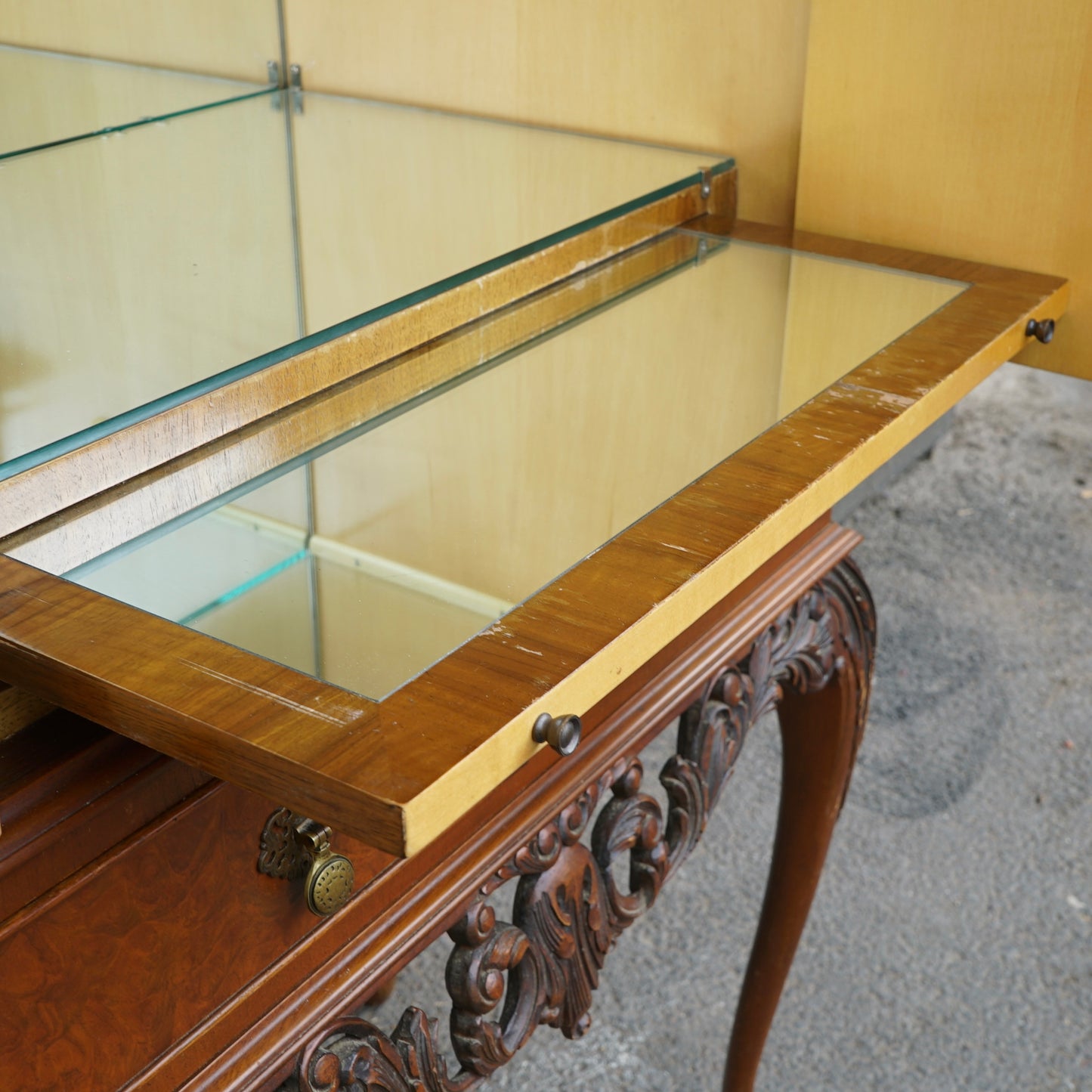 Antique Gold Feather Products Burr Cocktail Cabinet