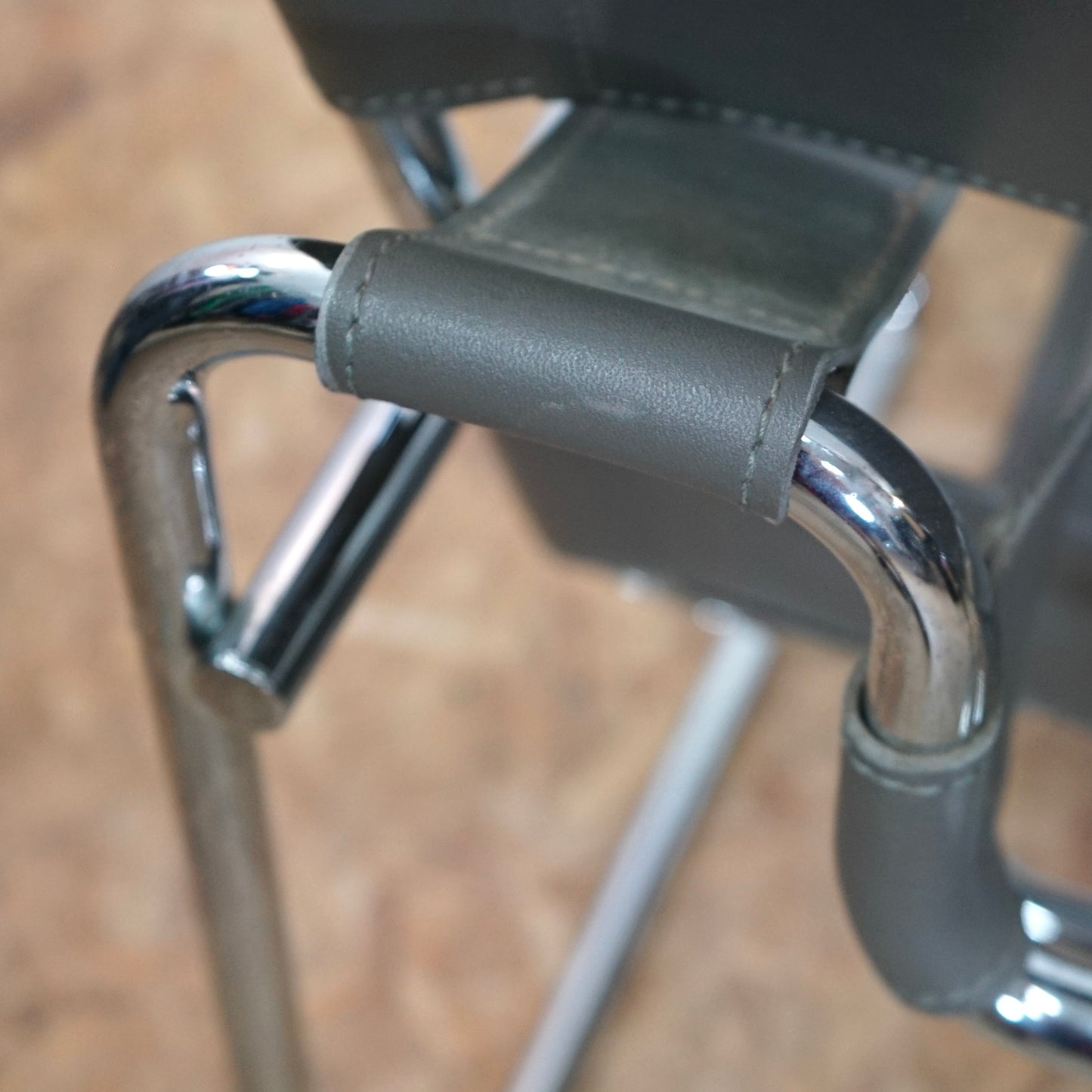 1980 Wassily B3 Grey Leather and Chrome Chair designed by Marcel Breuer