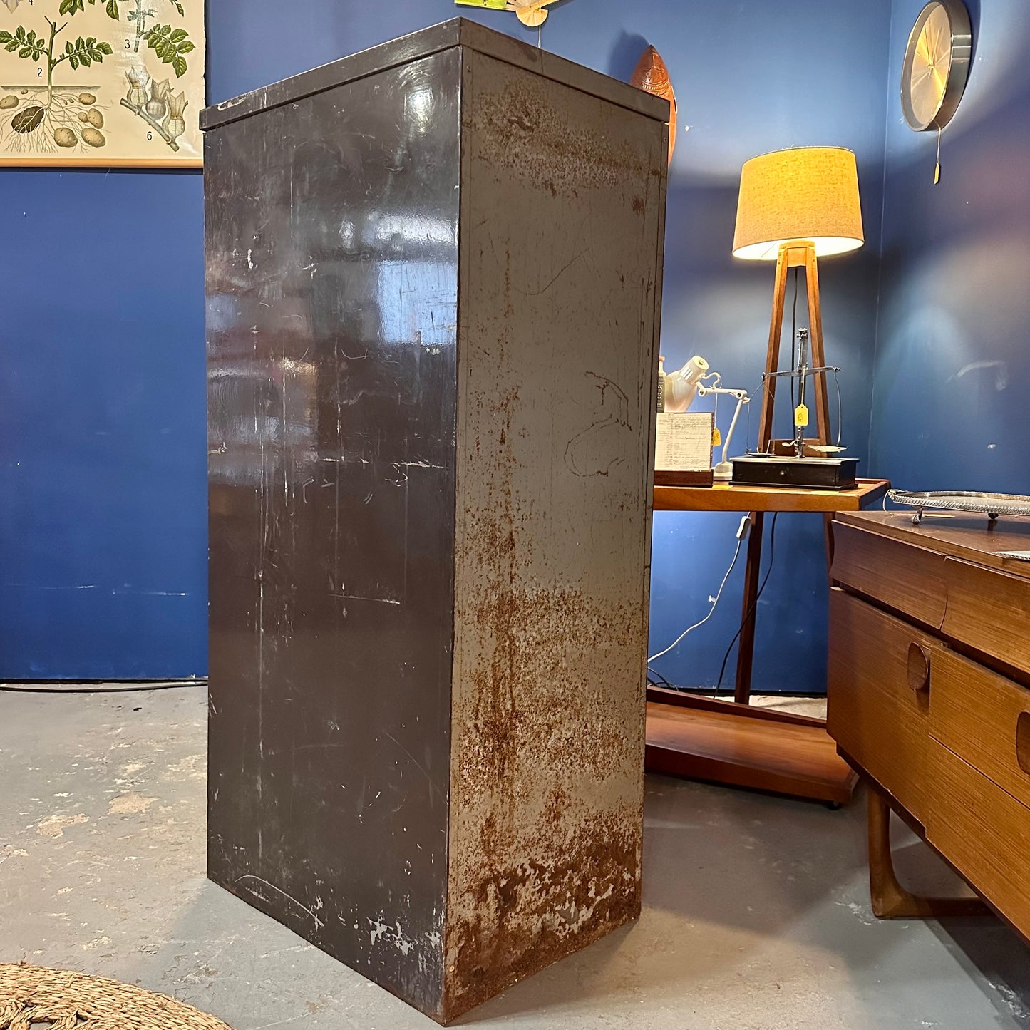 Vintage Brown Large Metal Industrial Filing Cabinet