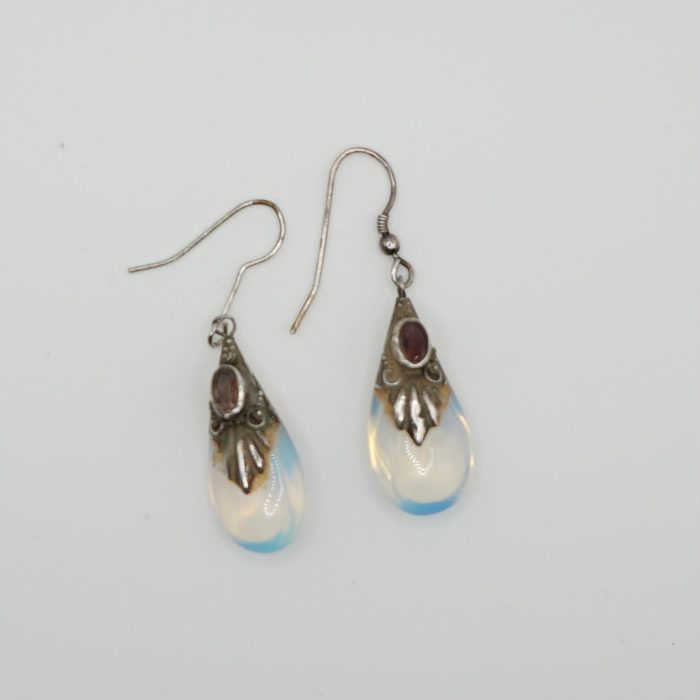 Sterling Silver Opalite and Garnet Earrings