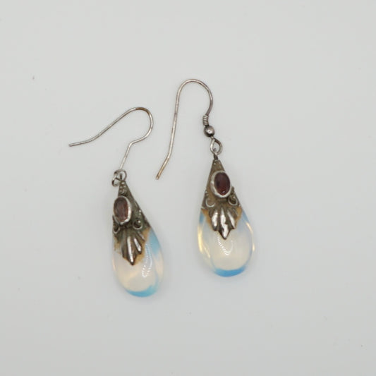 Sterling Silver Opalite and Garnet Earrings