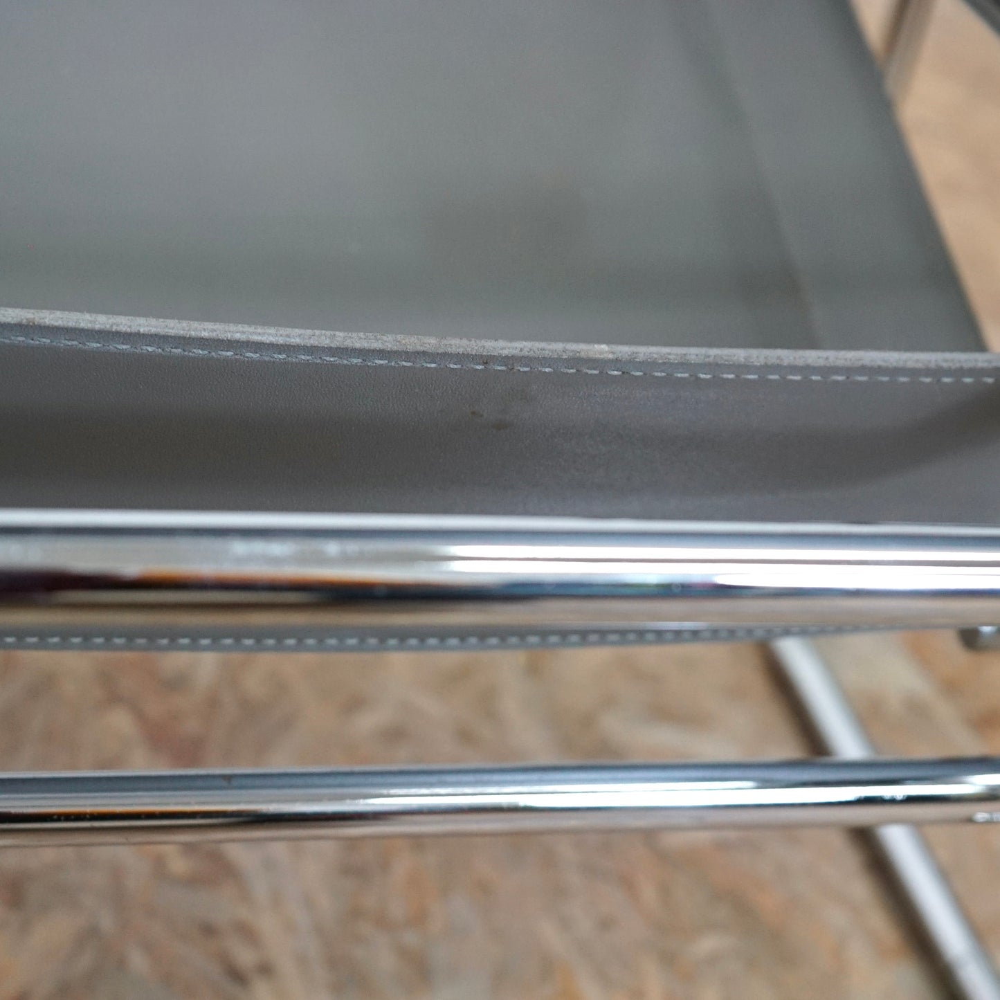 1980 Wassily B3 Grey Leather and Chrome Chair designed by Marcel Breuer