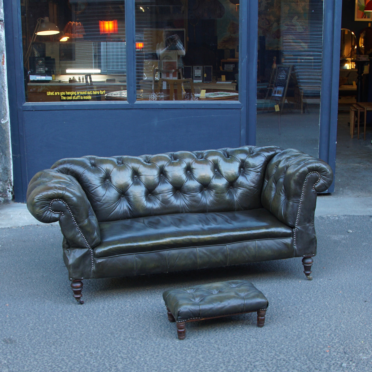 Victorian Leather Daybed with Foot Stool
