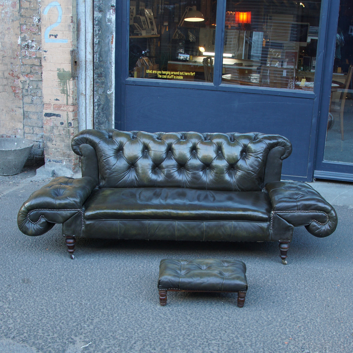 Victorian Leather Daybed with Foot Stool