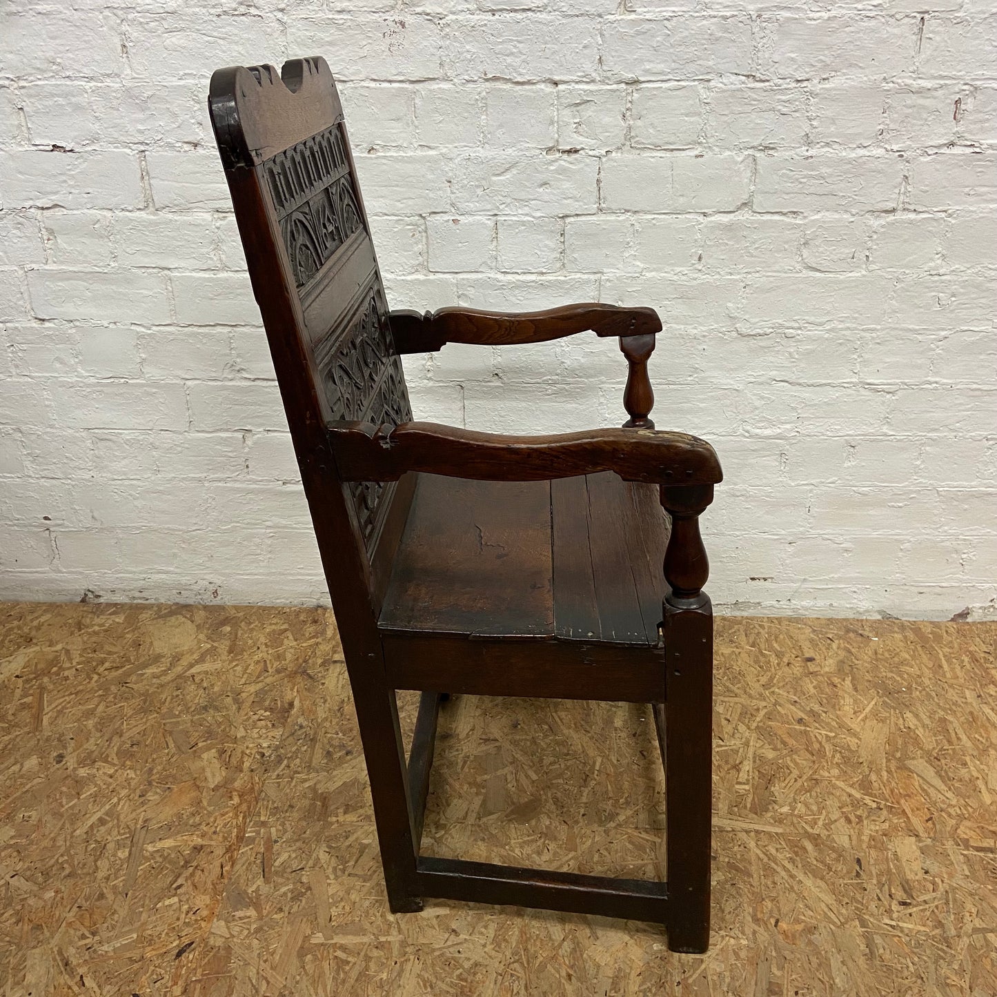 1640 Charles I, 17th Century Solid Oak Arm Chair