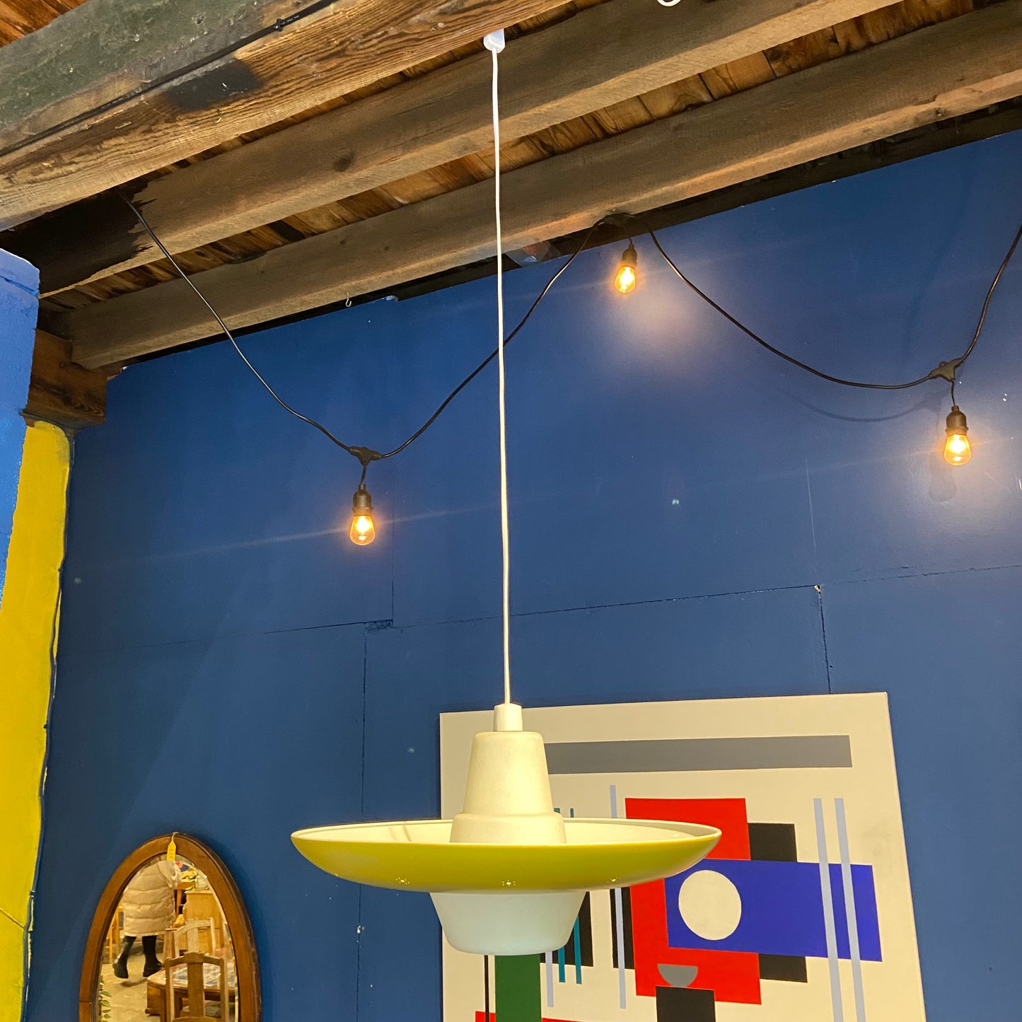 1960s Opaline Glass and Aluminium Light Shade