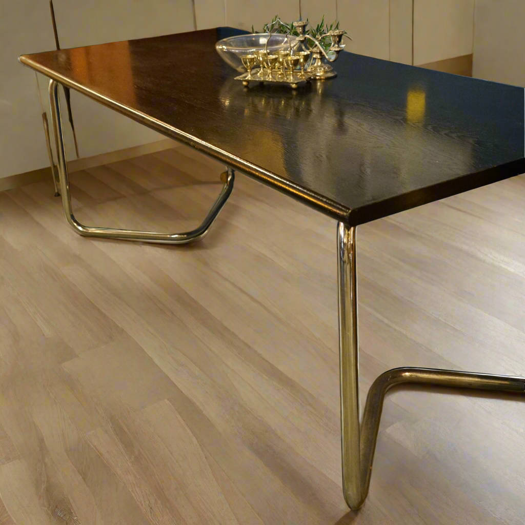 Rare Vintage 1980s Black and Chrome Dining Table by Conrad