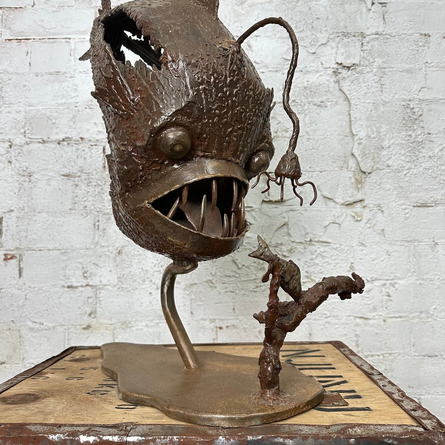 Handmade Fabricated Metal Angler Fish Sculpture