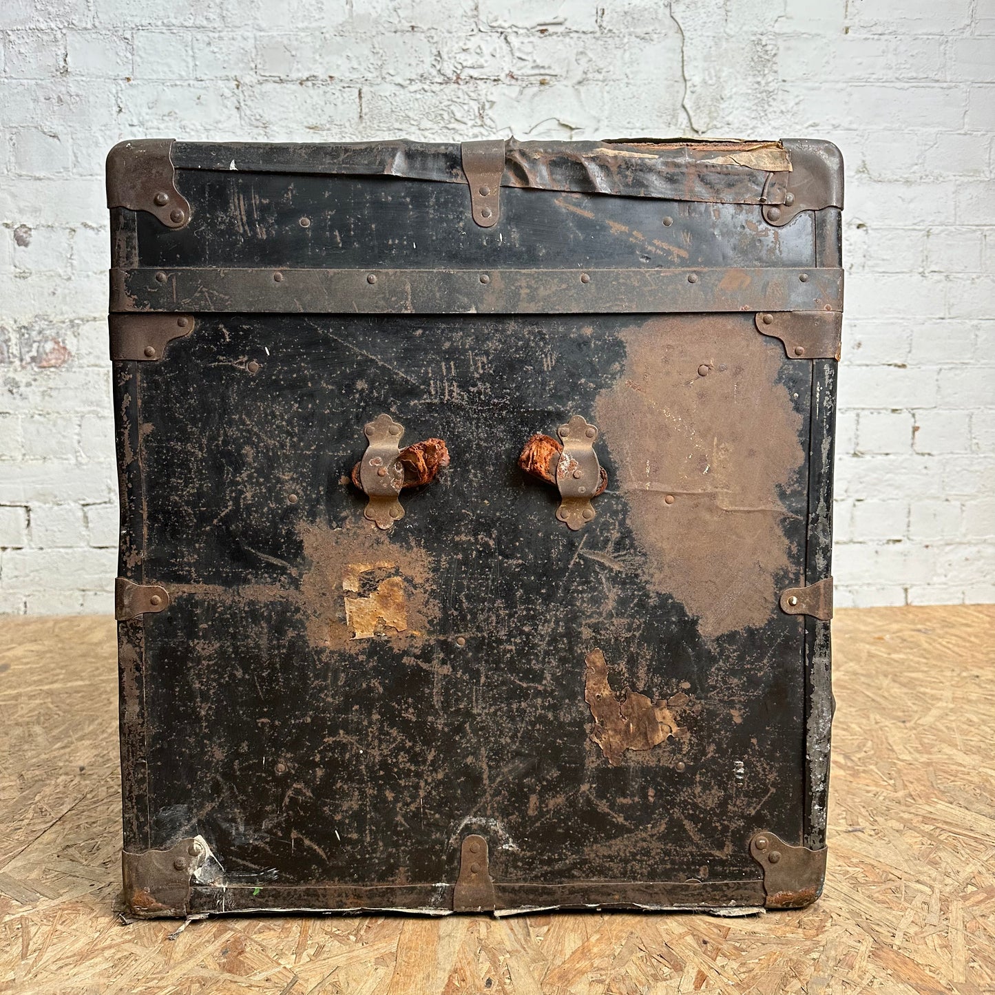 Vintage Early 1900s Trunk with 1948 Cunard White Star Shipping Stickers
