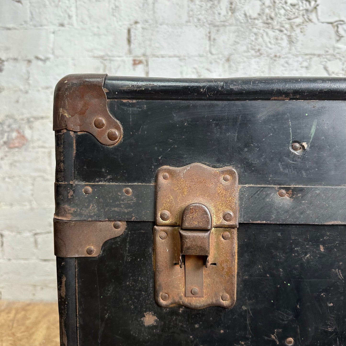 Vintage Early 1900s Trunk with 1948 Cunard White Star Shipping Stickers