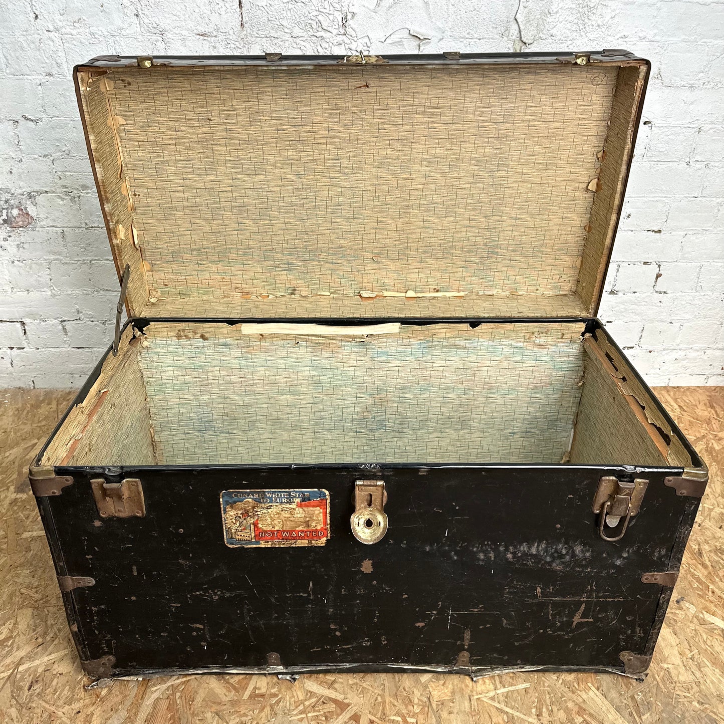 Vintage Early 1900s Trunk with 1948 Cunard White Star Shipping Stickers