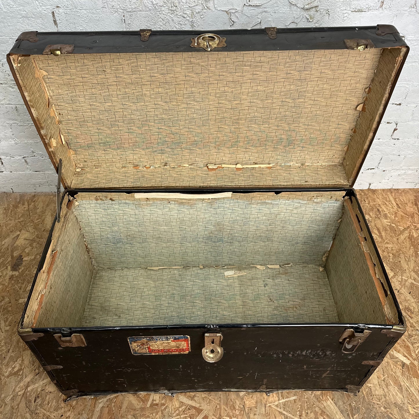 Vintage Early 1900s Trunk with 1948 Cunard White Star Shipping Stickers