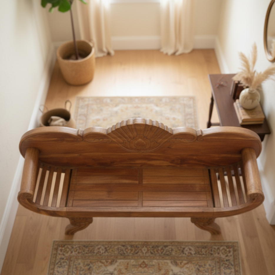 Ornate Hand Carved Indonesian Wooden Bench